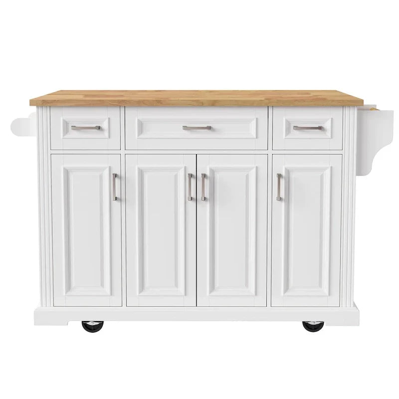Large Kitchen Island With Wood Drop Leaf, Embossed Texture Rolling Kitchen Cart wDoors And Drawers wStorage For Kitchen, Whit