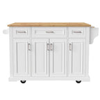 Large Kitchen Island With Wood Drop Leaf, Embossed Texture Rolling Kitchen Cart wDoors And Drawers wStorage For Kitchen, Whit