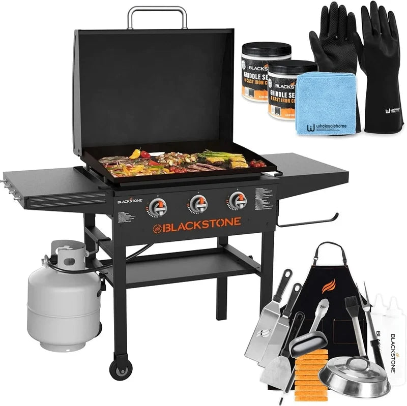 28 In. Blackstone Griddle 2080 With Hood XL Griddle Original 3-Burner Outdoor Flat Top Grill, With Blackstone Griddle