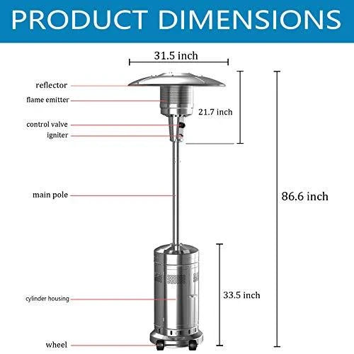 2 Set 48,000-BTU Umbrella Patio Propane Heater With Wheels, Stainless Steel Patio Heater