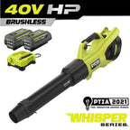 Ryobi 40V HP Brushless Whisper Series 190 MPH 730 CFM Cordless Battery Jet Fan Leaf Blower With 2 4.0 Ah Batteries And Charge
