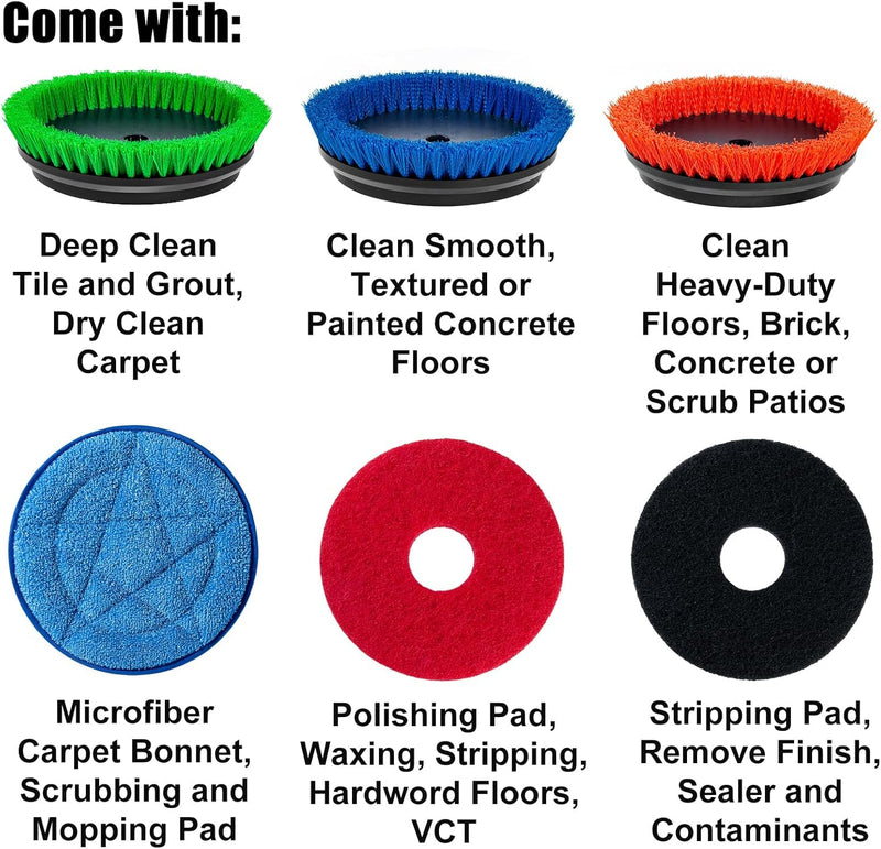 Commercial Floor Scrubber With Brushes And Pads, Heavy Duty Buffer And Cleaner For Tile And Grout