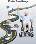 Electric Wheelchair, 25 Miles Longer Range, Foldable Power Wheelchair For Adults Seniors, 500W Dual Motors