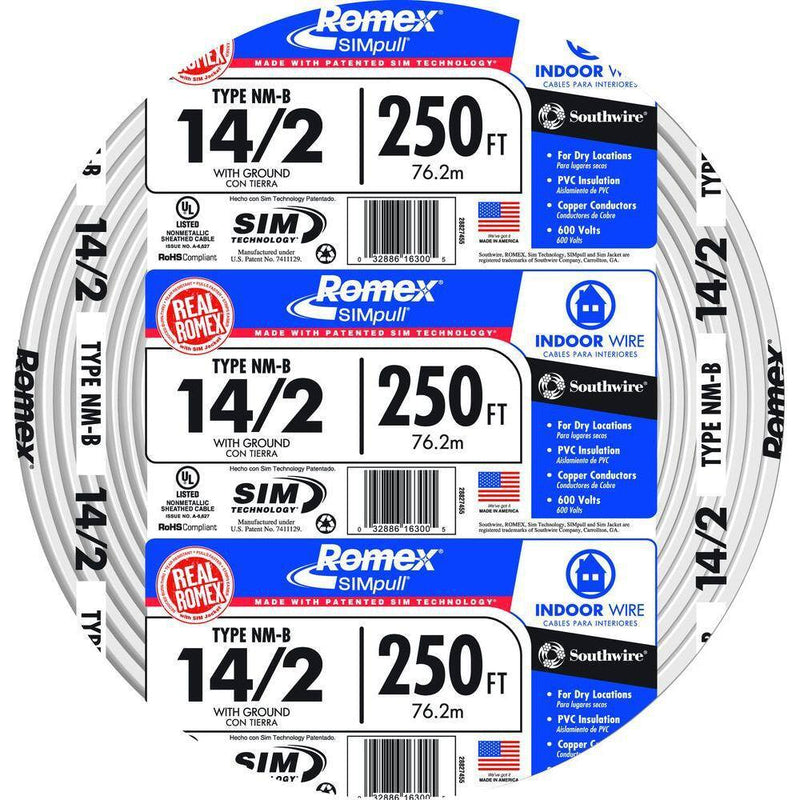 Southwire 250 Ft. 142 Solid Romex SIMpull Cu Nm-B Wg Wire