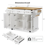 Large Kitchen Island With Wood Drop Leaf, Embossed Texture Rolling Kitchen Cart wDoors And Drawers wStorage For Kitchen, Whit