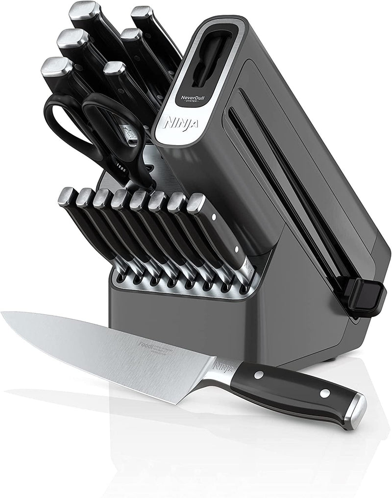 Ninja K32017 Foodi NeverDull 17 Piece Premium Knife System Block Set With Built-In Sharpener, Stainless Steel/Black