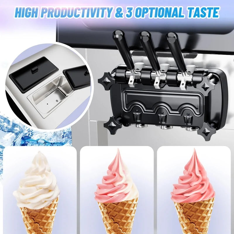 Garvee 2200W Commercial Ice Cream Machine, 3 Flavor Soft Serve Ice Cream Machine, 5.3-7.4 Gal/Hr, With LCD Touch Screen
