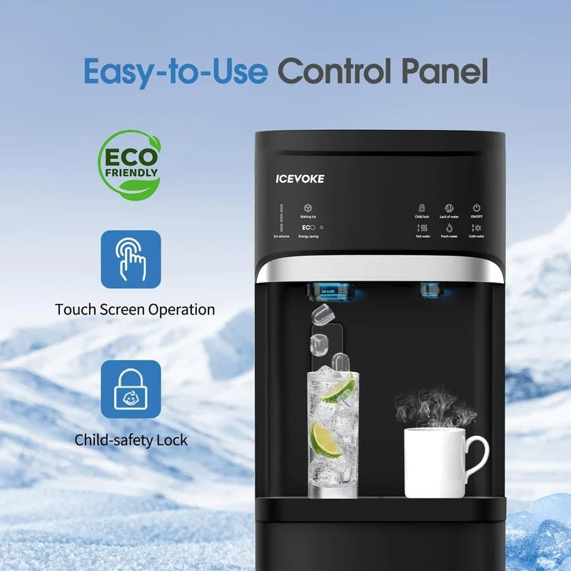 Self-Cleaning Water Dispenser With Ice Maker, Bottom Load, Black