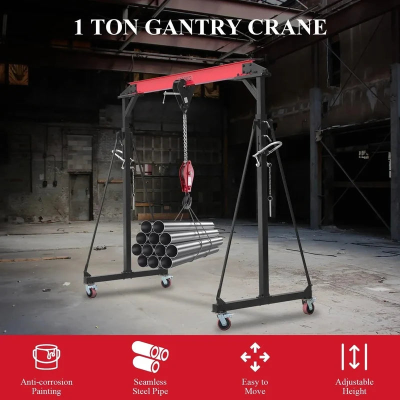 1-ton Gantry Crane, Adjustable, 2200 Lbs Lifting Capacity, Height Adjustable 96.5 In.-143.7 In, Portable Hoist For Factory