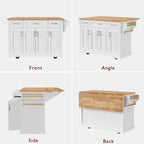 Large Kitchen Island With Wood Drop Leaf, Embossed Texture Rolling Kitchen Cart wDoors And Drawers wStorage For Kitchen, Whit