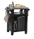 Keter Unity Portable Outdoor Table And Storage Cabinet With Hooks For Grill Accessories-Stainless Steel Top For Patio Kitchen