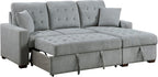 Sleeper Sofa, L Shape Sectional Couch With Right Storage Chaise And Pull Out Sofa Bed, Grey
