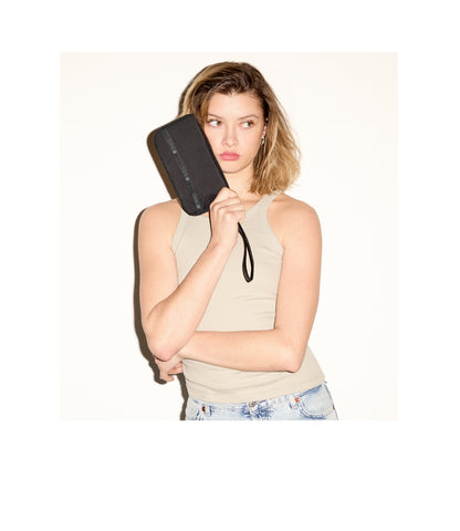 Tech Wallet Wristlet - Black solid view 2