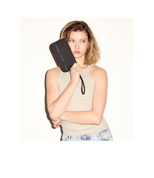 Tech Wallet Wristlet - Black solid view 2