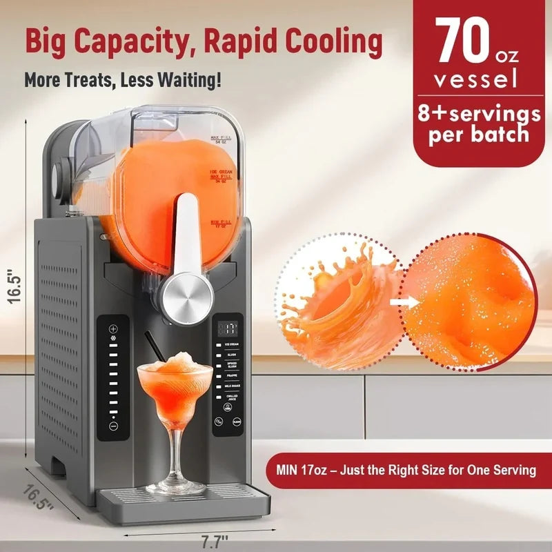 Slushie Machine, No Ice Needed All-in-One Slushy Maker For Home, Real-Time Temp Display, Auto-Clean, 6 Preset, Frozen Margari