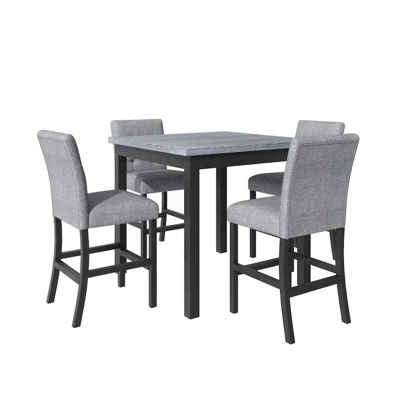 5 Piece Counter Height Dining Set, Wood Dining Table Set With Rectangle Table And 4 Upholstered High Back Chairs
