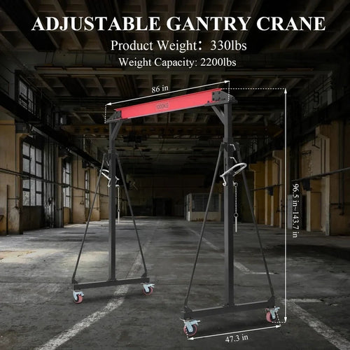 1-ton Gantry Crane, Adjustable, 2200 Lbs Lifting Capacity, Height Adjustable 96.5 In.-143.7 In, Portable Hoist For Factory