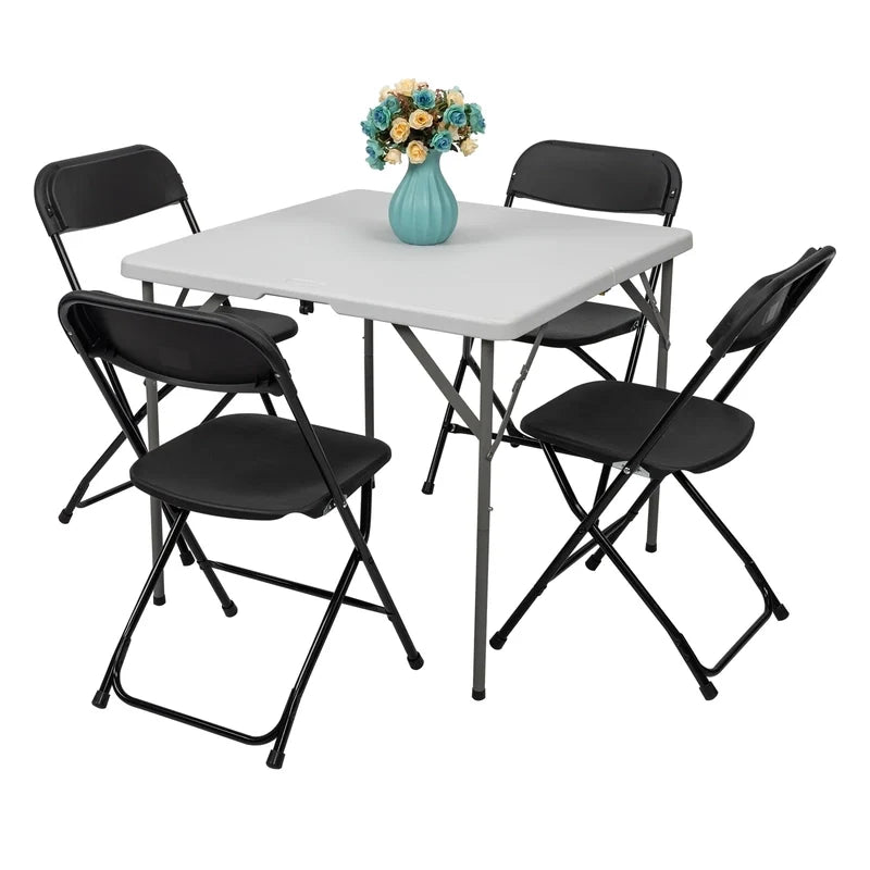 Ktaxon 6 Ft. White Folding Table And 10 Pack Folding Chairs Black, Plastic Table And Chair Set