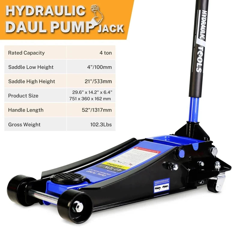 4-Ton Floor Jack, Low Profile Car Jack, Heavy-Duty Trolley Jack Car Lift With Dual Pump Pistons, Lifting Range 4 In.-21 In.