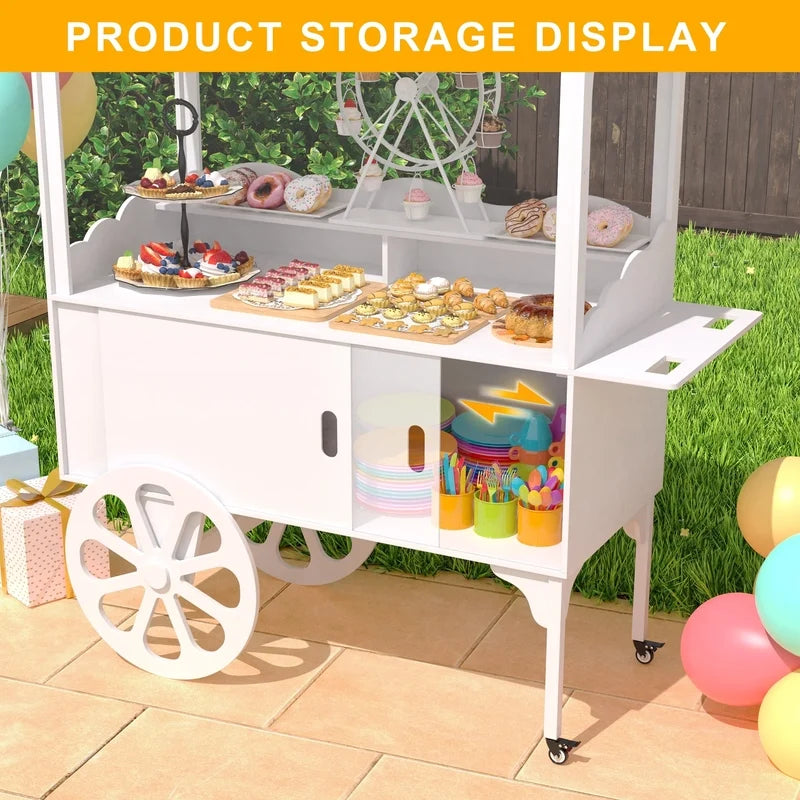 Candy Cart With Wheels For PartyWood Dessert Cart With Storage Cabinet