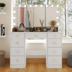 Makeup Vanity w/Tri-Fold Mirror Certified Lighting Glass Top Dresser
