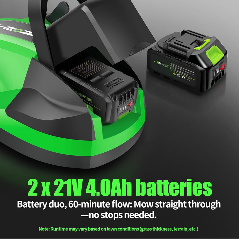 Cordless Lawn Mower, Electric Small Lawn Mower With 2 x 21V 4.0Ah Battery, Lightweight Mini Lawn Mower With Brushless Motor, 