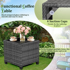 Gymax 3PCS Patio Rattan Sofa Set Outdoor Wicker Conversation Set Glass Tabletop w/Grey Cushion