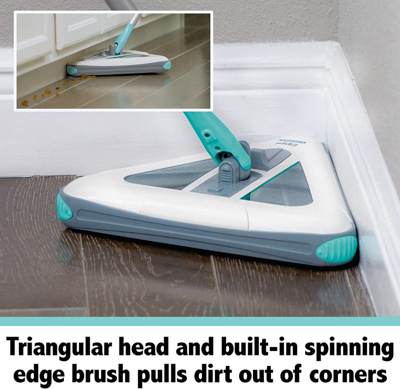 Zippi Sweeper Max, Powerful And Lightweight Sweeper For Carpet Hardwood And Tile Triangular Design Allows For Sweeping In Cor