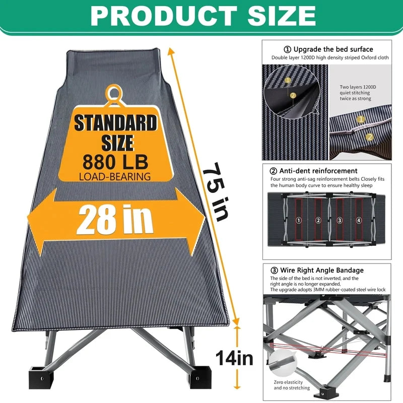 Slsy 2 Pack Folding Bed Cot With 3.3 In. 2 Sided Mattress, 75 In. 28 In. Folding Camping Cots With Carry Bag, Portable Sleepi