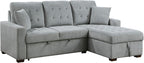 Sleeper Sofa, L Shape Sectional Couch With Right Storage Chaise And Pull Out Sofa Bed, Grey