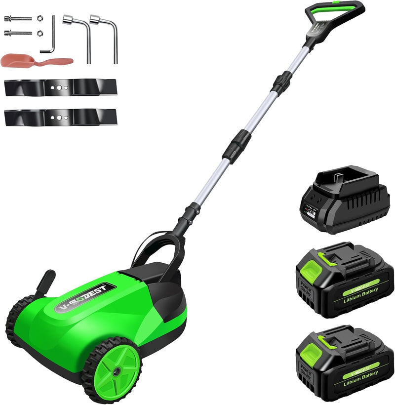 Cordless Lawn Mower, Electric Small Lawn Mower With 2 x 21V 4.0Ah Battery, Lightweight Mini Lawn Mower With Brushless Motor, 