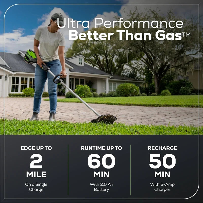 Greenworks 60V 8 In. Brushless Cordless Edger, 2.0 Ah Battery And Charger Included