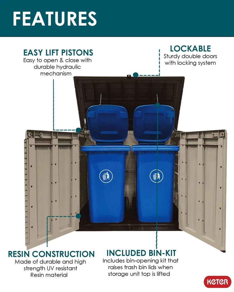 Keter Store It Out MAX Horizontal Durable Resin Outdoor Storage Shed With Heavy Duty Floor And Locking Latch And Double Doors