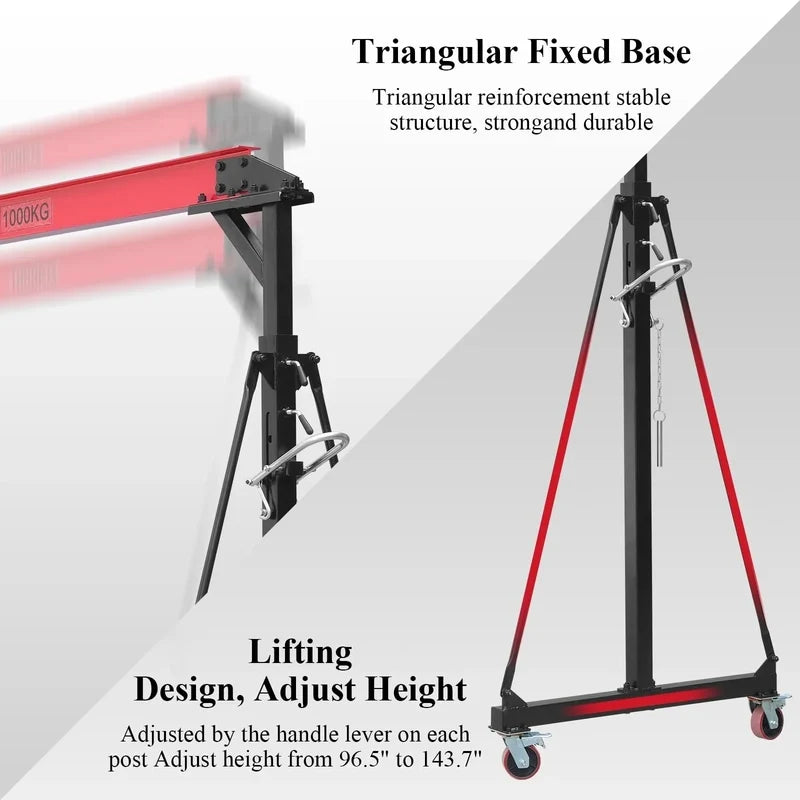 1-ton Gantry Crane, Adjustable, 2200 Lbs Lifting Capacity, Height Adjustable 96.5 In.-143.7 In, Portable Hoist For Factory
