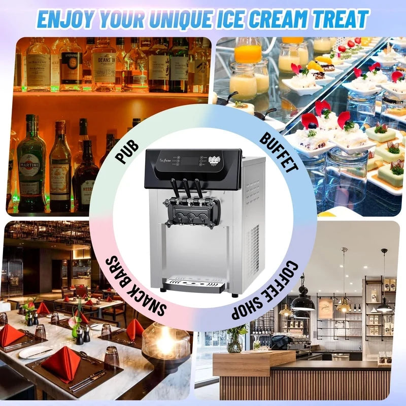Garvee 2200W Commercial Ice Cream Machine, 3 Flavor Soft Serve Ice Cream Machine, 5.3-7.4 Gal/Hr, With LCD Touch Screen