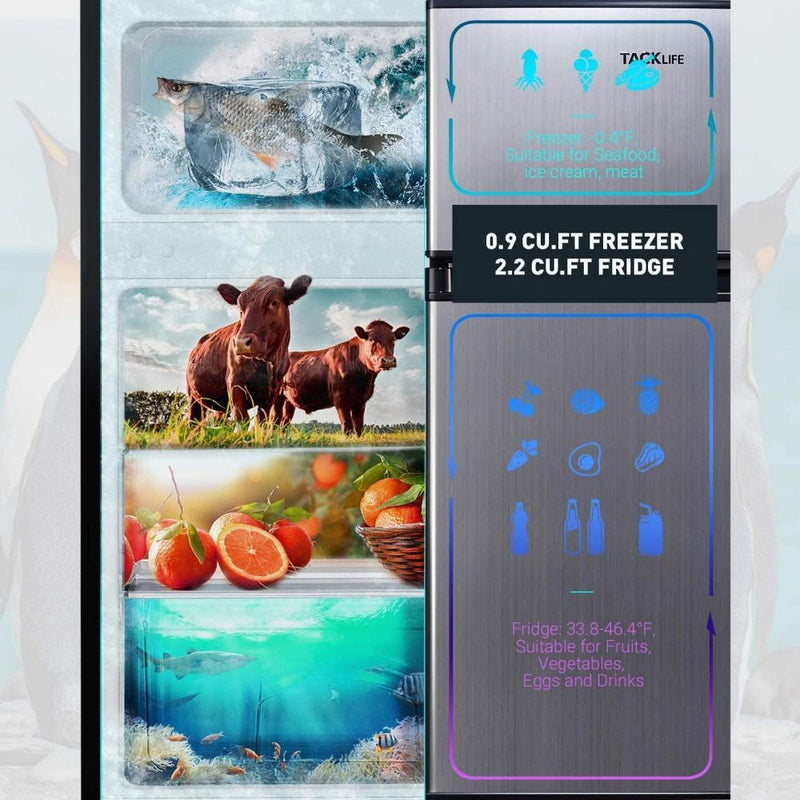 Mini Fridge With Freezer, 3.1 Cu. Ft. Small Refrigerator, LED Light, 2 Doors, For Bedroom And Office
