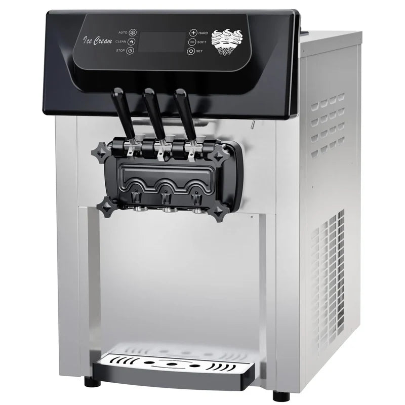 Garvee 2200W Commercial Ice Cream Machine, 3 Flavor Soft Serve Ice Cream Machine, 5.3-7.4 Gal/Hr, With LCD Touch Screen
