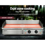 Devanti 73cm Commercial Electric Griddle Bbq Grill Plate 4400W Silver