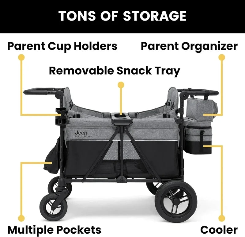 Jeep Wrangler Deluxe 4 Seater Stroller Wagon By Delta Children Premium Quad Stroller Wagon
