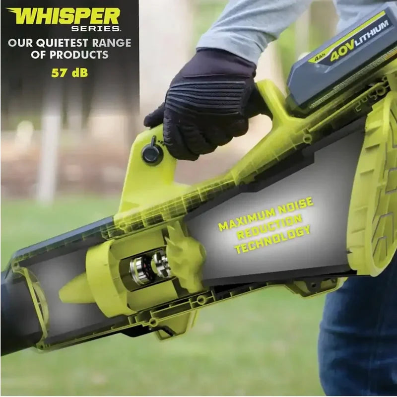 Ryobi 40V HP Brushless Whisper Series 190 MPH 730 CFM Cordless Battery Jet Fan Leaf Blower With 2 4.0 Ah Batteries And Charge