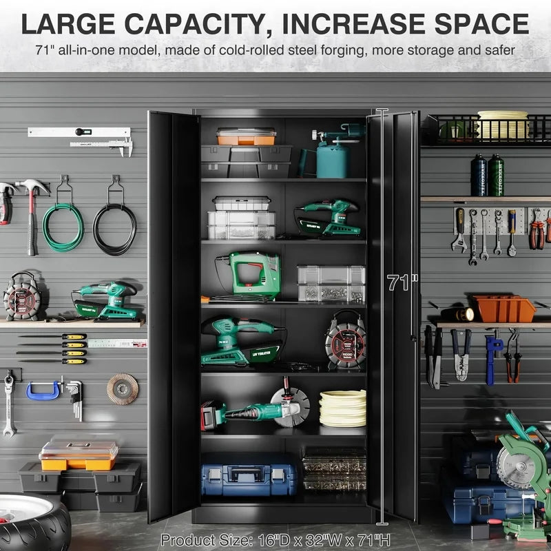 Sisesol 71 In. Metal Garage Storage Cabinet With 2 Doors