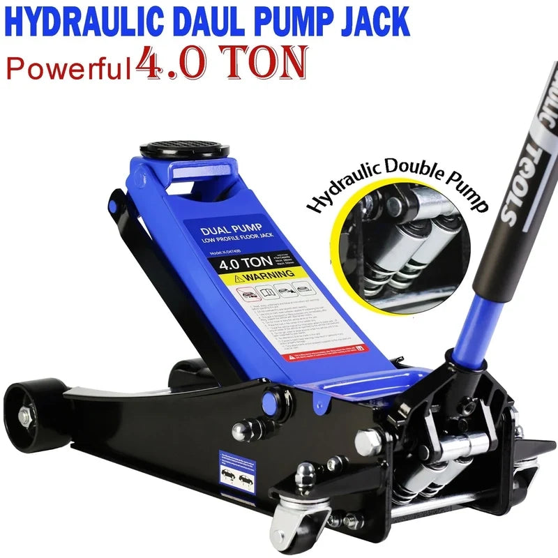 4-Ton Floor Jack, Low Profile Car Jack, Heavy-Duty Trolley Jack Car Lift With Dual Pump Pistons, Lifting Range 4 In.-21 In.