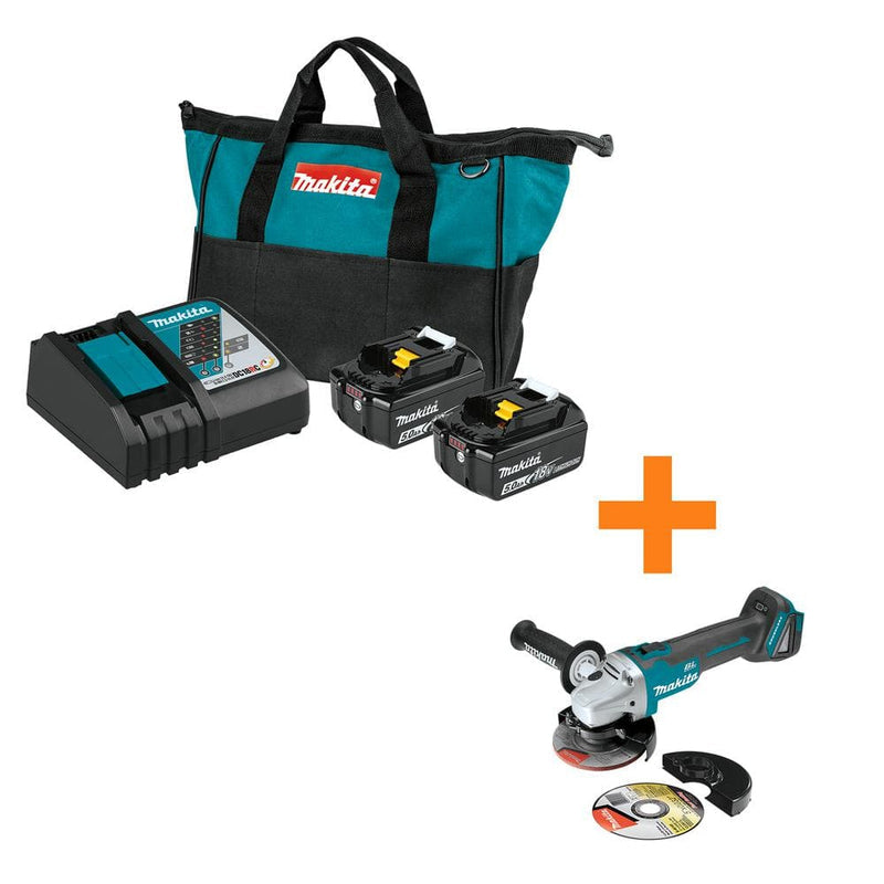 18-Volt Lxt Battery And Rapid Optimum Charger Starter Pack, 5.0Ah With Bonus 18V Lxt Brushless Cut-Off/Angle Grinder