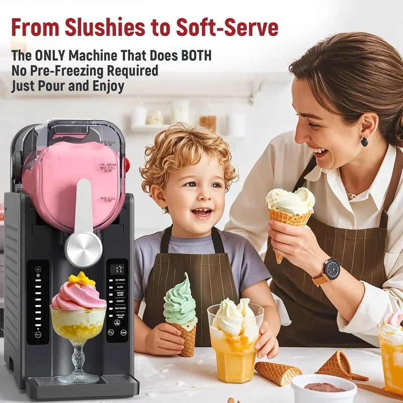 Slushie Machine, No Ice Needed All-in-One Slushy Maker For Home, Real-Time Temp Display, Auto-Clean, 6 Preset, Frozen Margari