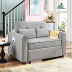 488243 Convertible Sleeper Sofa Bed, Adjustable Single Bed Chair With USB Port And 2 Pillows, Grey