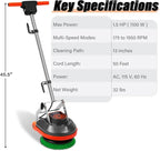 Commercial Floor Scrubber With Brushes And Pads, Heavy Duty Buffer And Cleaner For Tile And Grout