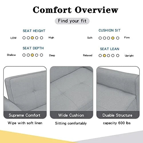 488243 Convertible Sleeper Sofa Bed, Adjustable Single Bed Chair With USB Port And 2 Pillows, Grey