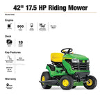 John Deere S100 Ride-On Lawnmower, 107 Cm, 42 In. Cutting Width, 17.5 Hp Petrol Hydrostatic Drive