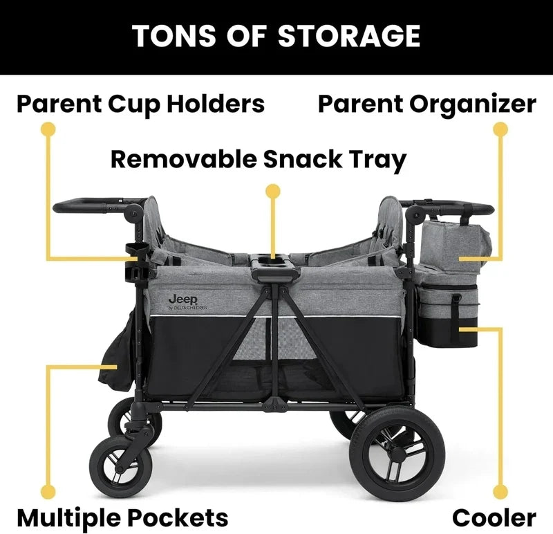 Jeep Wrangler Deluxe 4-seater Stroller By Delta Children Premium Quad Stroller