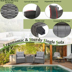 Gymax 3PCS Patio Rattan Sofa Set Outdoor Wicker Conversation Set Glass Tabletop w/Grey Cushion